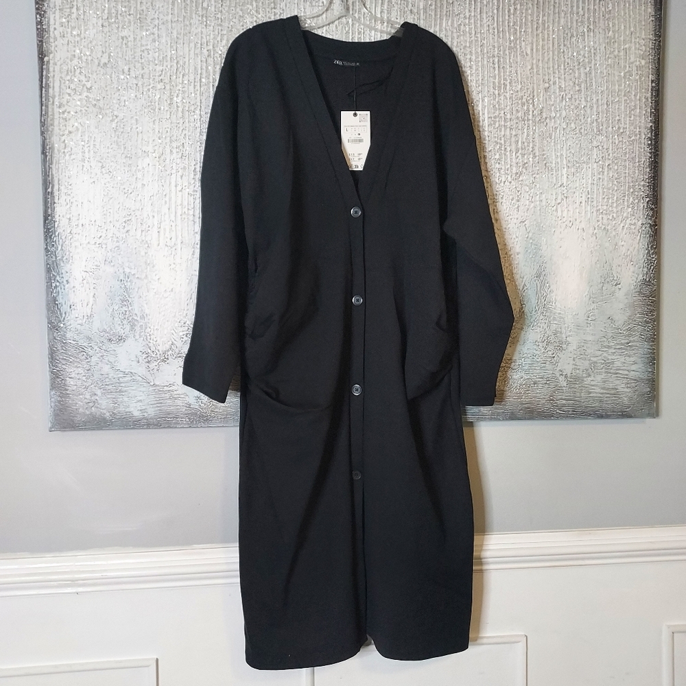 Zara Ruched Long Interlock cardigan/jacket - Picture 8 of 11